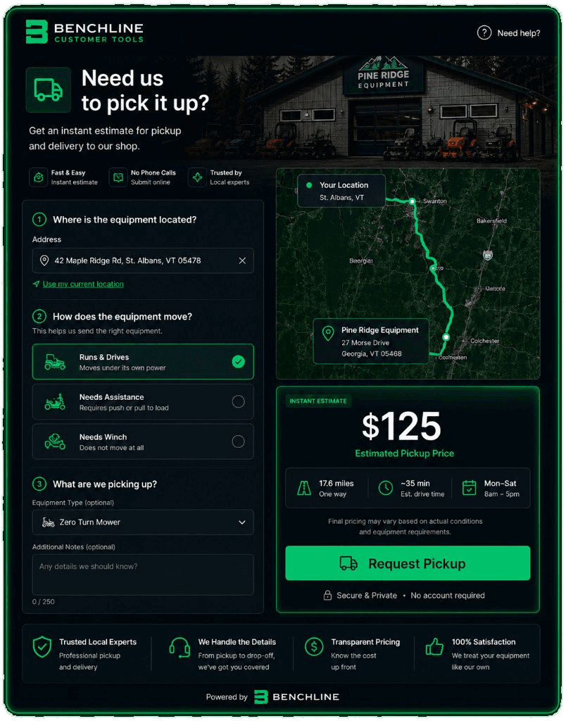 Benchline Pickup & Delivery Estimator